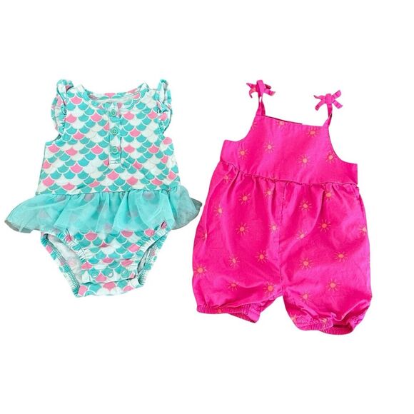 Carter’s Baby Girl Summer Bundle Set 2PC Size 3M Romper Ruffle Onesie Pink - Picture 1 of 3